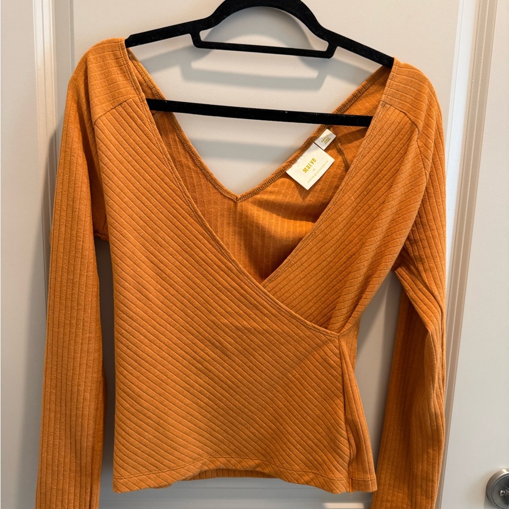 Maeve bc Anthropologie orange ribbed wrap top
